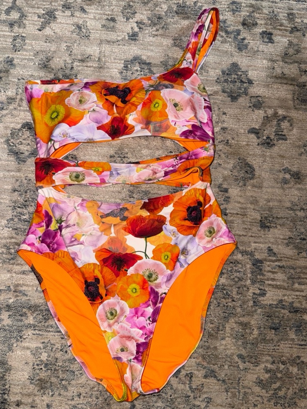 aerie Floral Cutout One-Piece Swimsuit in Orange and Purple